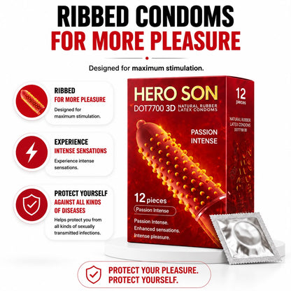 HEROSON| RIBBED CONDOMS 12 IN 1 PACK